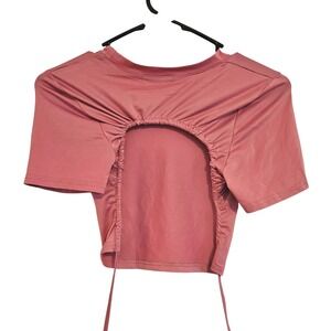 SHEIN Mauve Pink Ruched Cutout Crop Top Short Sleeve